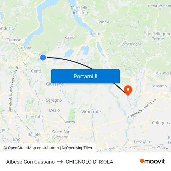 Albese Con Cassano to CHIGNOLO D' ISOLA map