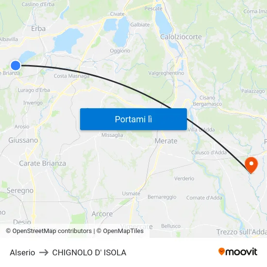 Alserio to CHIGNOLO D' ISOLA map