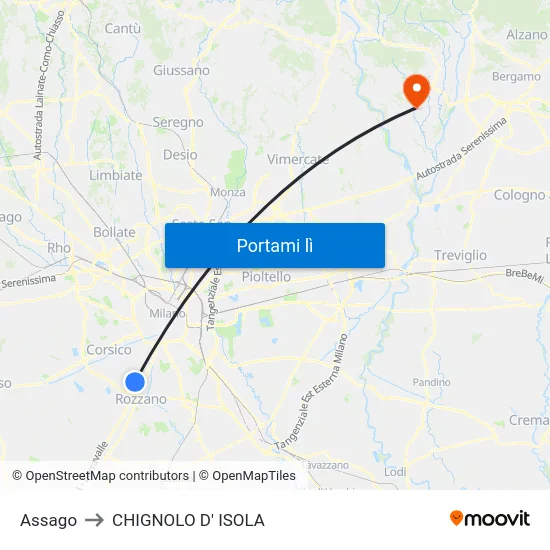 Assago to CHIGNOLO D' ISOLA map