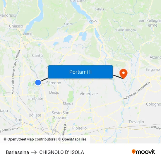 Barlassina to CHIGNOLO D' ISOLA map