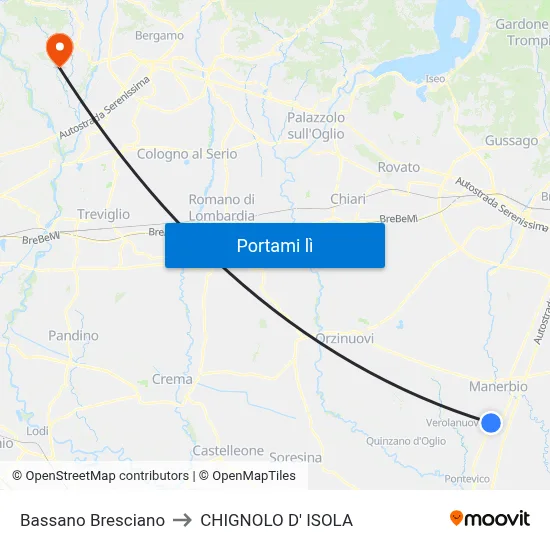 Bassano Bresciano to CHIGNOLO D' ISOLA map