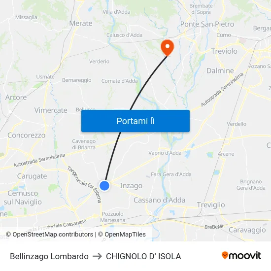 Bellinzago Lombardo to CHIGNOLO D' ISOLA map