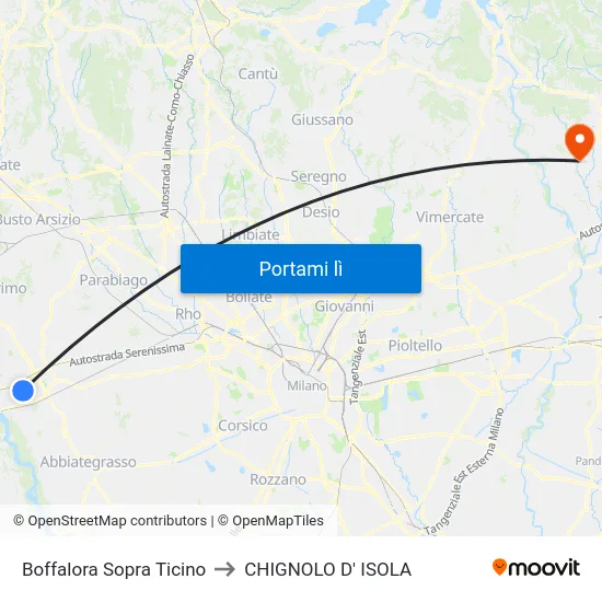 Boffalora Sopra Ticino to CHIGNOLO D' ISOLA map