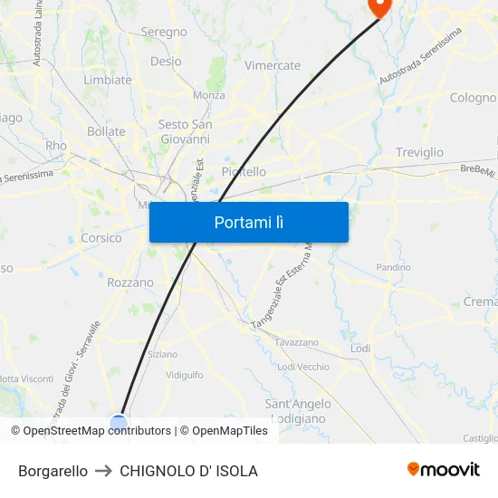 Borgarello to CHIGNOLO D' ISOLA map