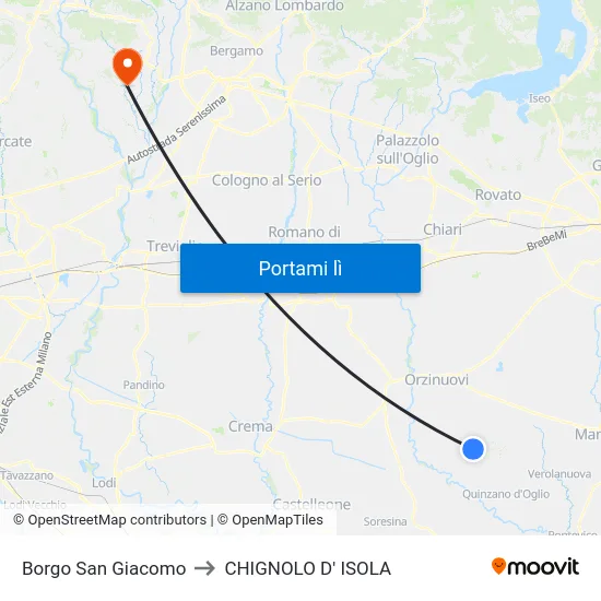 Borgo San Giacomo to CHIGNOLO D' ISOLA map