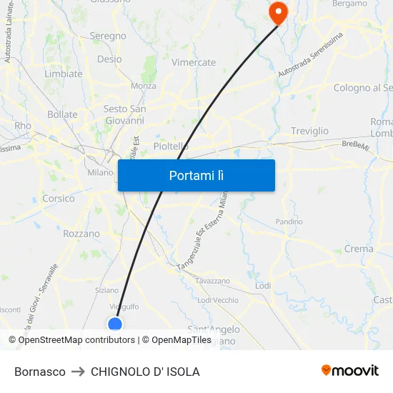 Bornasco to CHIGNOLO D' ISOLA map