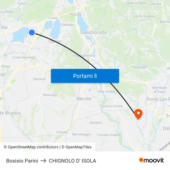 Bosisio Parini to CHIGNOLO D' ISOLA map