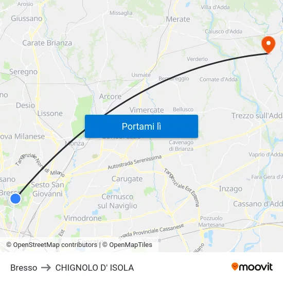 Bresso to CHIGNOLO D' ISOLA map