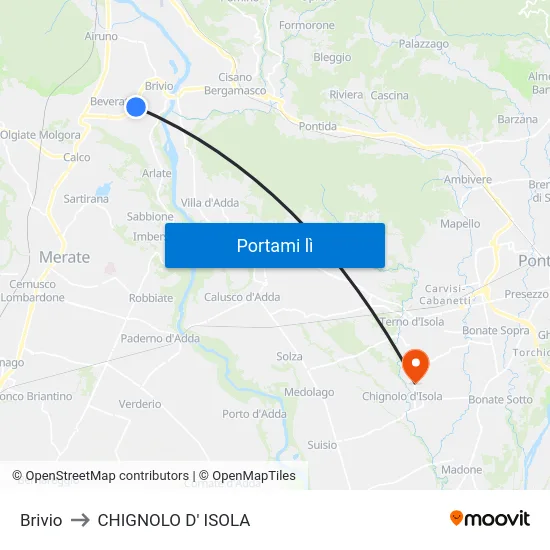 Brivio to CHIGNOLO D' ISOLA map