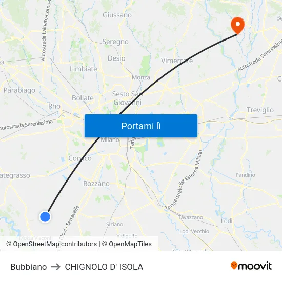 Bubbiano to CHIGNOLO D' ISOLA map