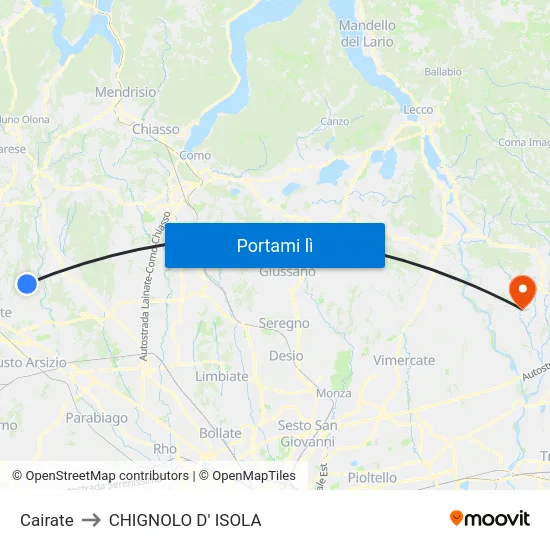 Cairate to CHIGNOLO D' ISOLA map