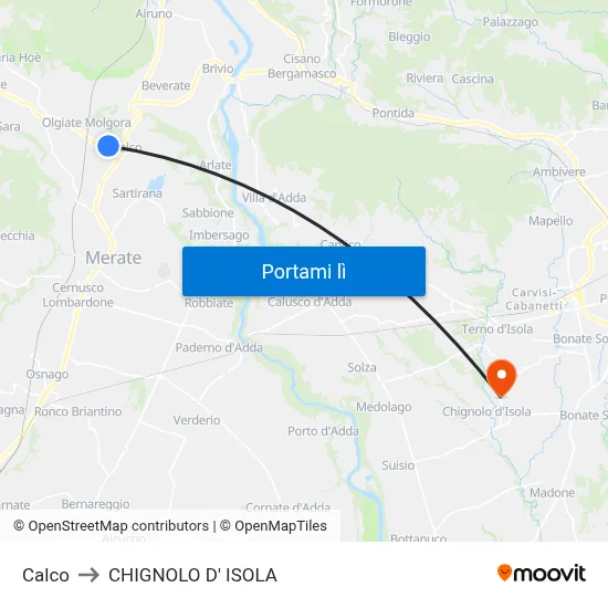 Calco to CHIGNOLO D' ISOLA map