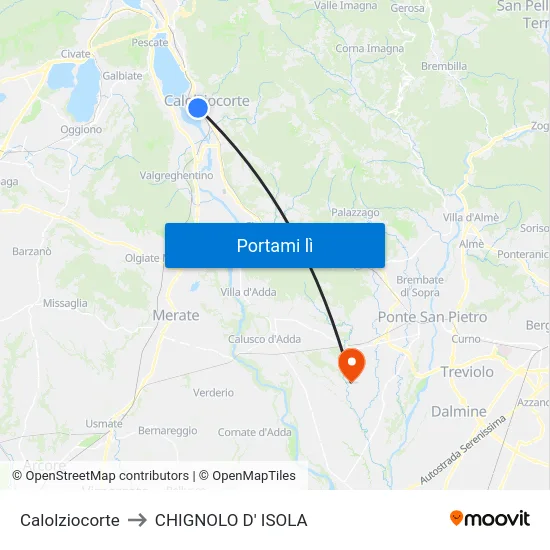 Calolziocorte to CHIGNOLO D' ISOLA map