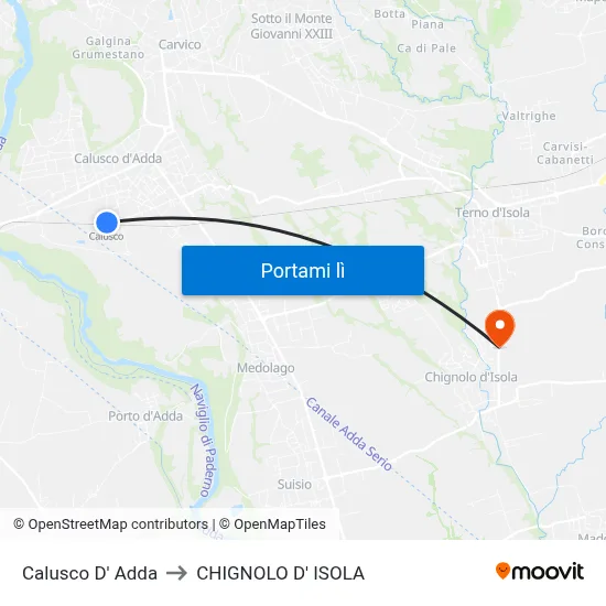 Calusco D' Adda to CHIGNOLO D' ISOLA map