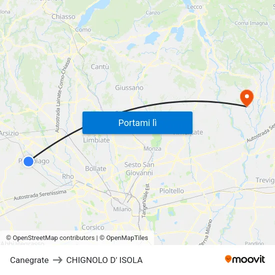 Canegrate to CHIGNOLO D' ISOLA map