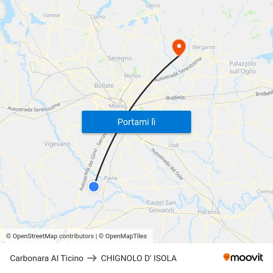Carbonara Al Ticino to CHIGNOLO D' ISOLA map