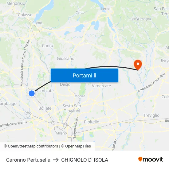 Caronno Pertusella to CHIGNOLO D' ISOLA map