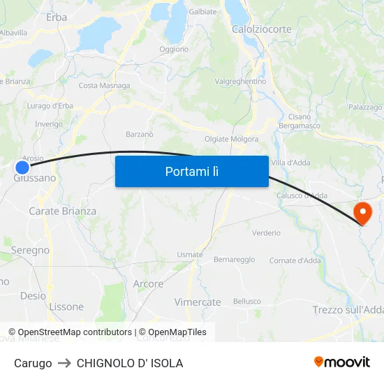 Carugo to CHIGNOLO D' ISOLA map