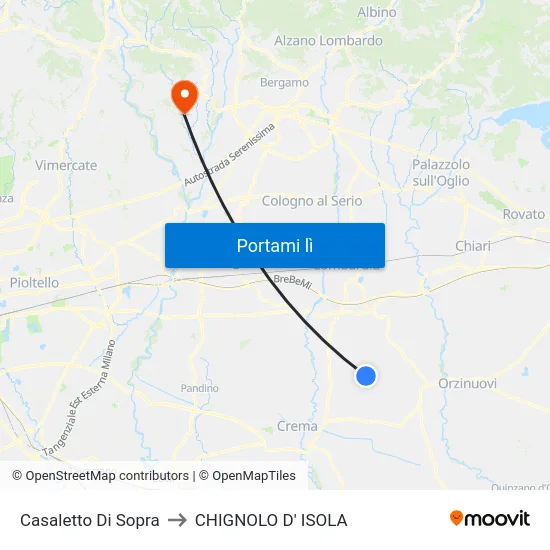 Casaletto Di Sopra to CHIGNOLO D' ISOLA map