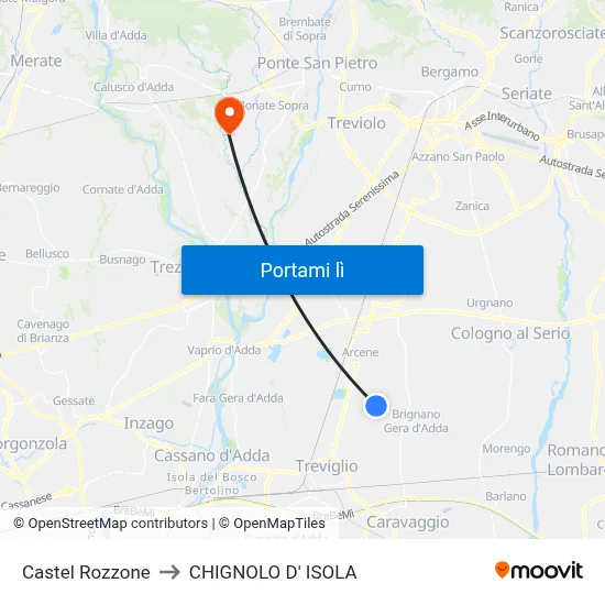 Castel Rozzone to CHIGNOLO D' ISOLA map