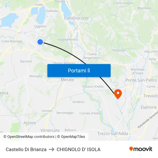 Castello Di Brianza to CHIGNOLO D' ISOLA map