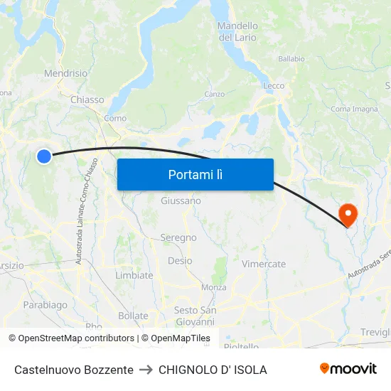 Castelnuovo Bozzente to CHIGNOLO D' ISOLA map