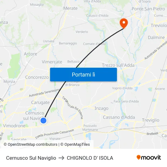 Cernusco Sul Naviglio to CHIGNOLO D' ISOLA map