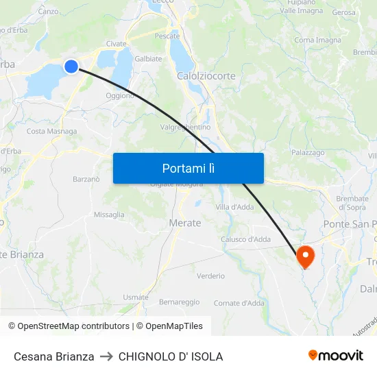 Cesana Brianza to CHIGNOLO D' ISOLA map