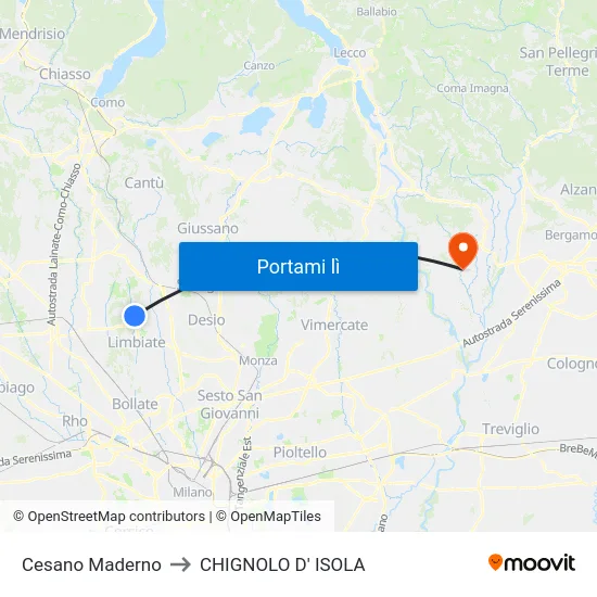 Cesano Maderno to CHIGNOLO D' ISOLA map