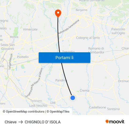 Chieve to CHIGNOLO D' ISOLA map