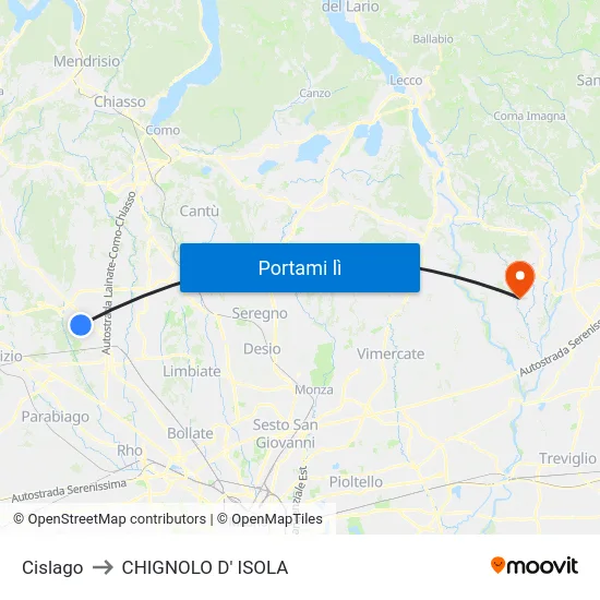Cislago to CHIGNOLO D' ISOLA map