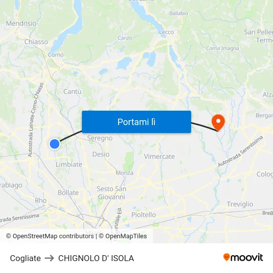 Cogliate to CHIGNOLO D' ISOLA map