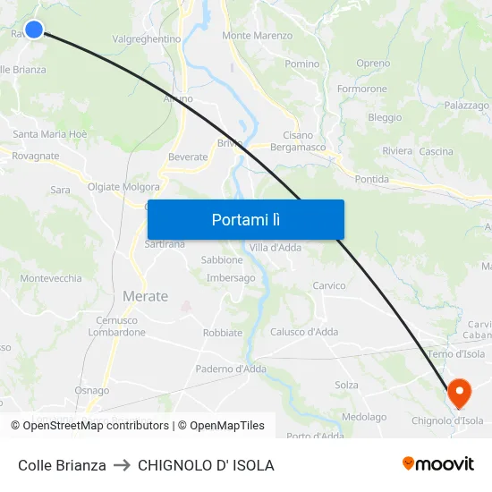 Colle Brianza to CHIGNOLO D' ISOLA map