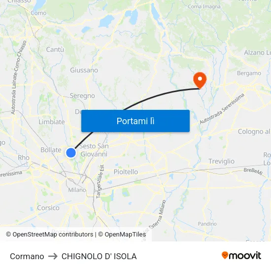 Cormano to CHIGNOLO D' ISOLA map