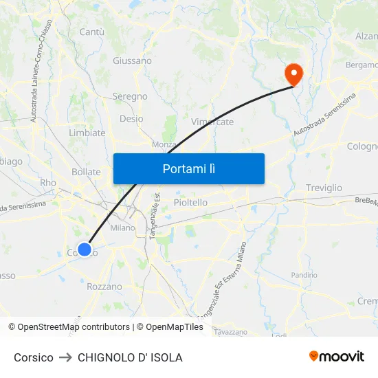 Corsico to CHIGNOLO D' ISOLA map