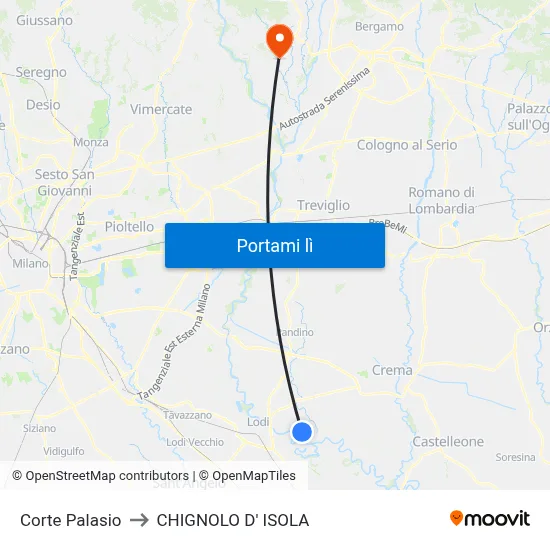 Corte Palasio to CHIGNOLO D' ISOLA map