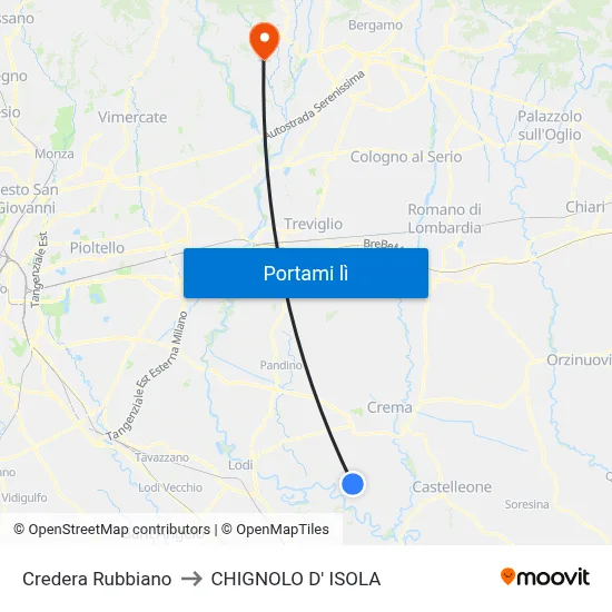Credera Rubbiano to CHIGNOLO D' ISOLA map