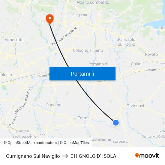 Cumignano Sul Naviglio to CHIGNOLO D' ISOLA map