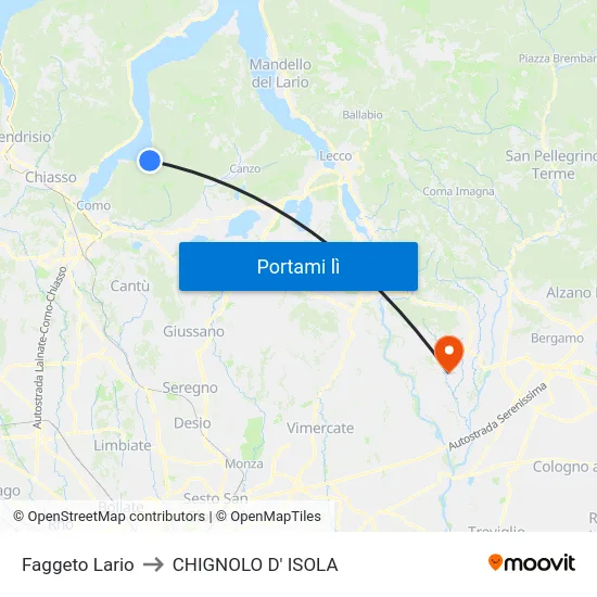 Faggeto Lario to CHIGNOLO D' ISOLA map