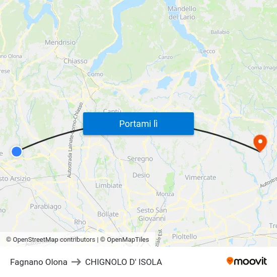 Fagnano Olona to CHIGNOLO D' ISOLA map