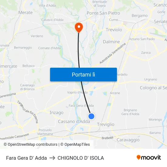 Fara Gera D' Adda to CHIGNOLO D' ISOLA map