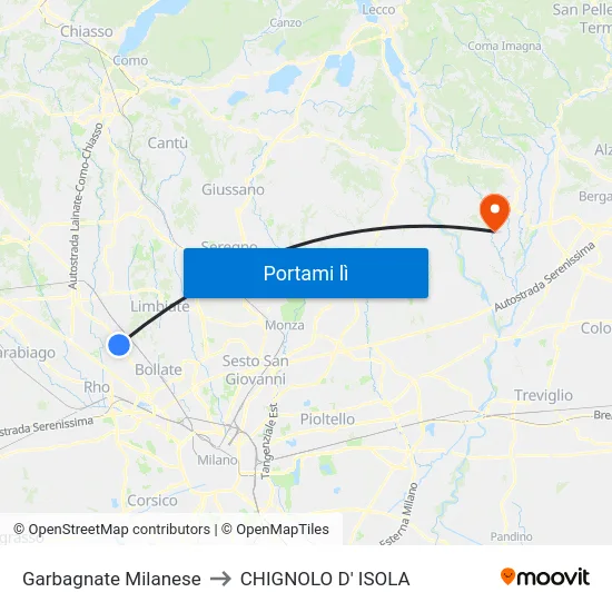 Garbagnate Milanese to CHIGNOLO D' ISOLA map