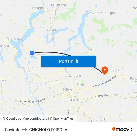 Gavirate to CHIGNOLO D' ISOLA map