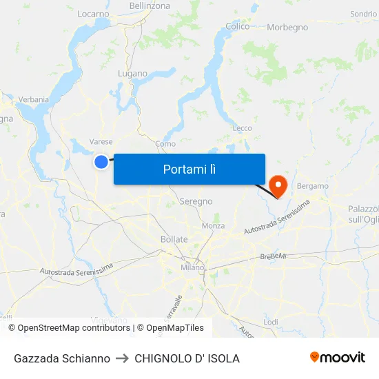 Gazzada Schianno to CHIGNOLO D' ISOLA map