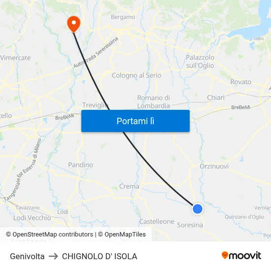 Genivolta to CHIGNOLO D' ISOLA map