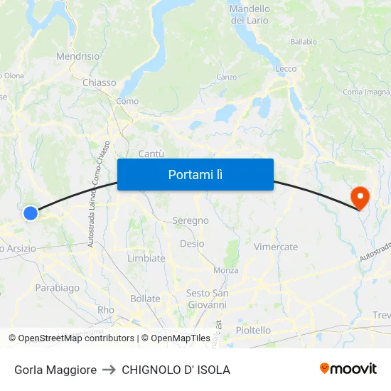 Gorla Maggiore to CHIGNOLO D' ISOLA map