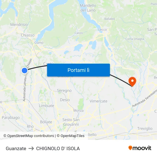 Guanzate to CHIGNOLO D' ISOLA map