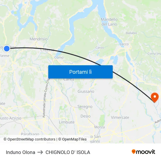 Induno Olona to CHIGNOLO D' ISOLA map