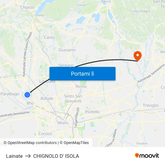 Lainate to CHIGNOLO D' ISOLA map