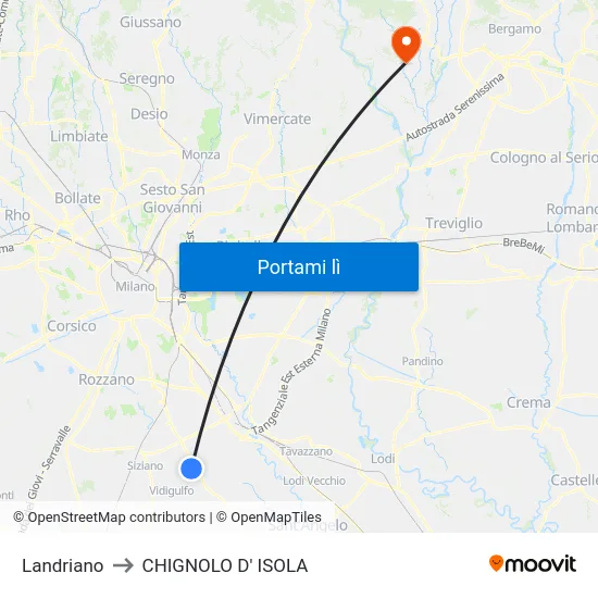 Landriano to CHIGNOLO D' ISOLA map